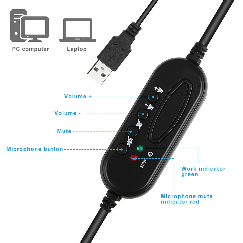 USB Wired Headset Computer Headphone Microphone Noise Reduction Cancelling For PC Laptop Desktop boxes Call Center Lightweight