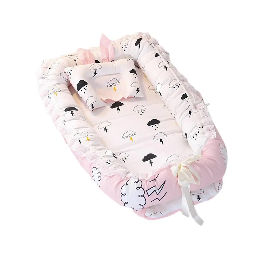 Детское гнездо с мультяшным принтом бионическая кровать съемные моющиеся портативная детская кроватка многофункциональная туристическая детская кроватка матрас для новорожденных - Цвет: A