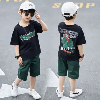 

Pure Cotton Boy Short-sleeved Suit 2020 Summer Dress New Middle-aged Boy Super Foreign Style Two-piece Suit