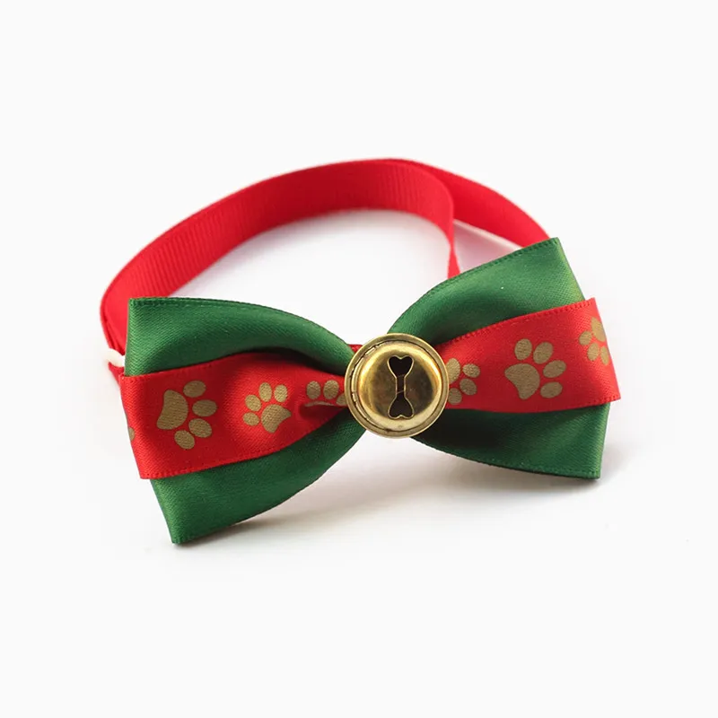 50PC/Lot Foot Prints Dog Neckties Christmas Bow Ties With Bells Holiday Pet Accessories | Дом и сад