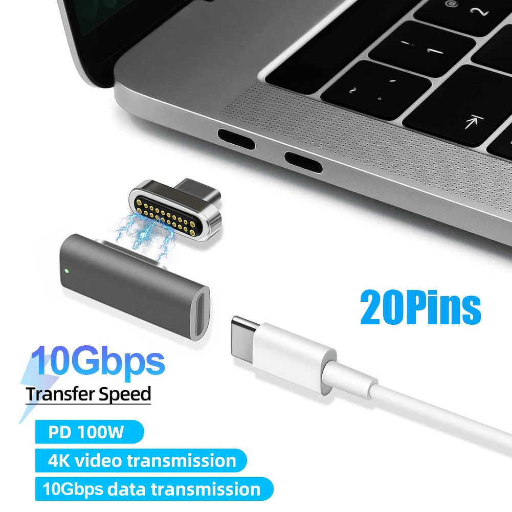 Магнитный адаптер USB C 20pin 3 1 преобразователь Type-C быстрой зарядки 100 Вт PD 4K видео