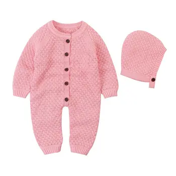 

Baby Knitted Rompers Clothes with Hat Infant Long Sleeve Warm Sweater Jumpsuits U90B