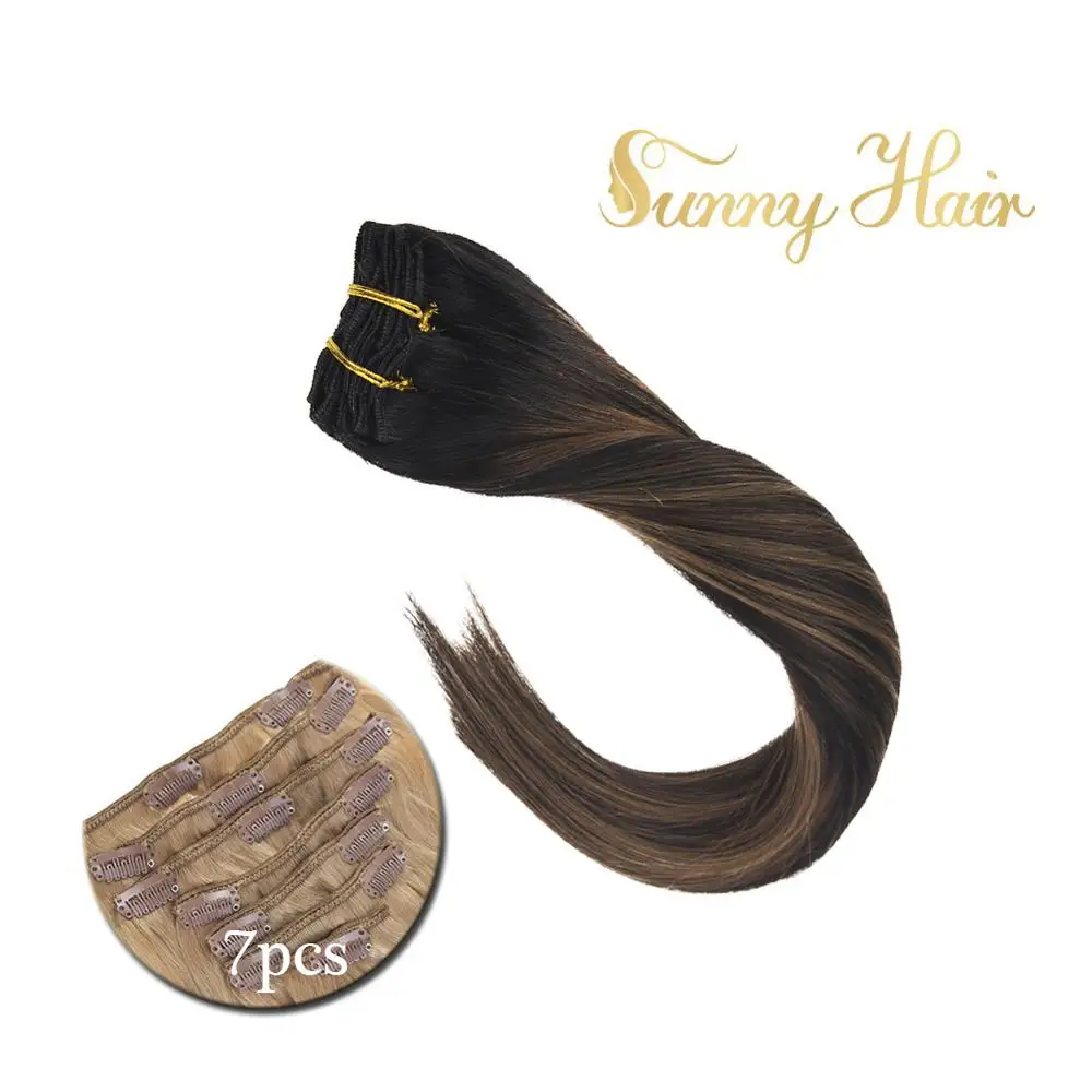 

VeSunny Clip on Hair Extensions Human Hair Double Weft 7pcs Clip in Extensions Balayage Ombre Brown #2/2/6 120gr