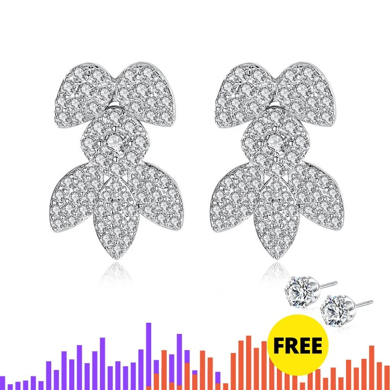 

LUOTEEMI Luxury Leaf & Flower Stud Earrings for Women Girls Wedding Party with AAA Cubic Zircon Plant Fashion Jewelry E19051301
