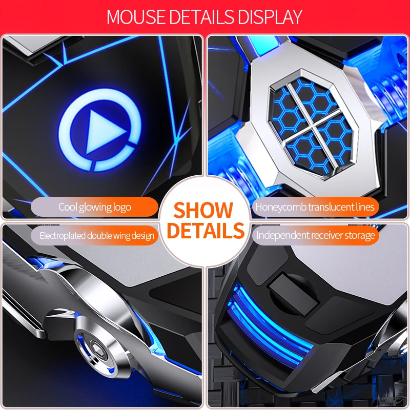 Ratón óptico inalámbrico para videojuegos, dispositivo de 2,4G, USB, 7 colores, LED, RGB, retroiluminado, recargable, silencioso, ergonómico, Accesorios de ordenador - Imagen 3