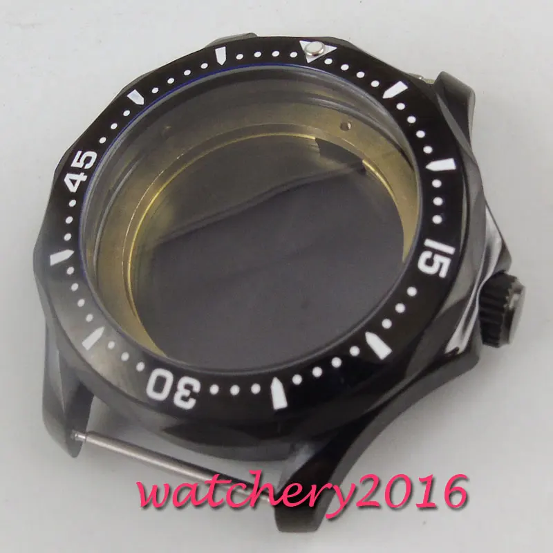 

41mm PVD Rotating Watch Case Black Ceremic Bezel Fit for MIYOTA 8215 Automatic Movement