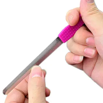

1pc Nail File Stainless Steel Manicure Pedicure Tool Double-sided With Silicone Handle Nail Art File