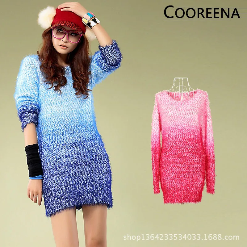 

2019 Spring and Summer Europe and America Gradient Stitching Sweater Large Size Female Sweater Direct Oversized Knit Sweater 50