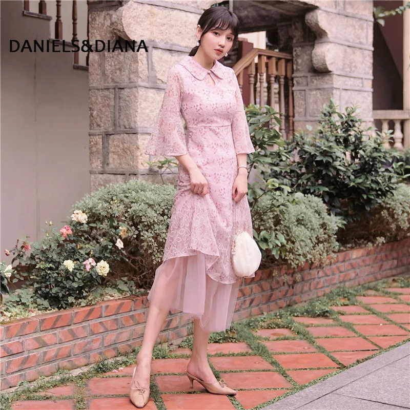 

2020 New Summer New Elegant Fairy Stitching Republic Style Retro Mesh Dress Holiday Improved Cheongsam Dress