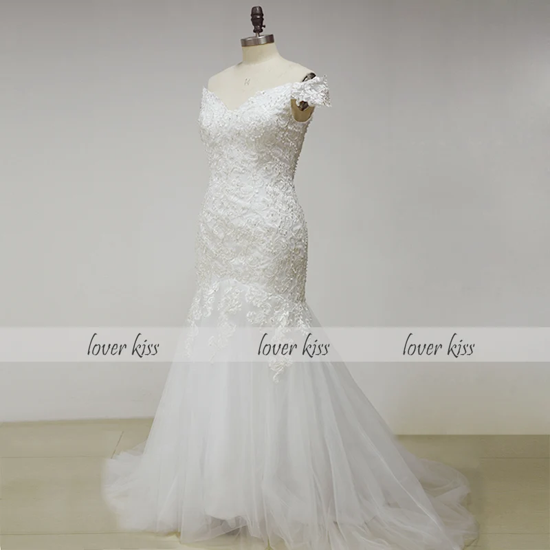 Lover Kiss Vestido De Noiva реальное фото великолепного свадебного платья русалки с открытыми плечами кружевные свадебные платья размера плюс robe mariage