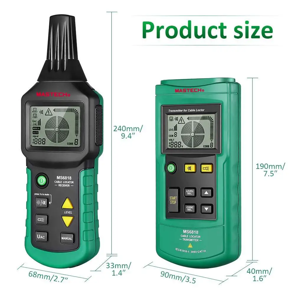  Mastech MS6818 Portable Professional Wire Cable Tracker Metal Pipe Locator Detector Tester Line Tra