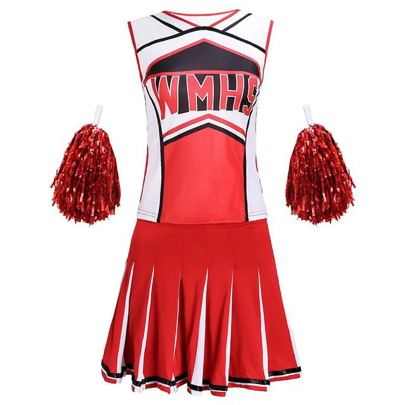 Top+Skirt+Pompoms Cheerleading Costumes Basketball Football High School Cheer Girl Dancing Show Cheerleader Party Uniform Costum 1 pc cheerleading pom poms rainbow metallic streamer pompoms dance party football club decor hand flower aerobics cheer balls