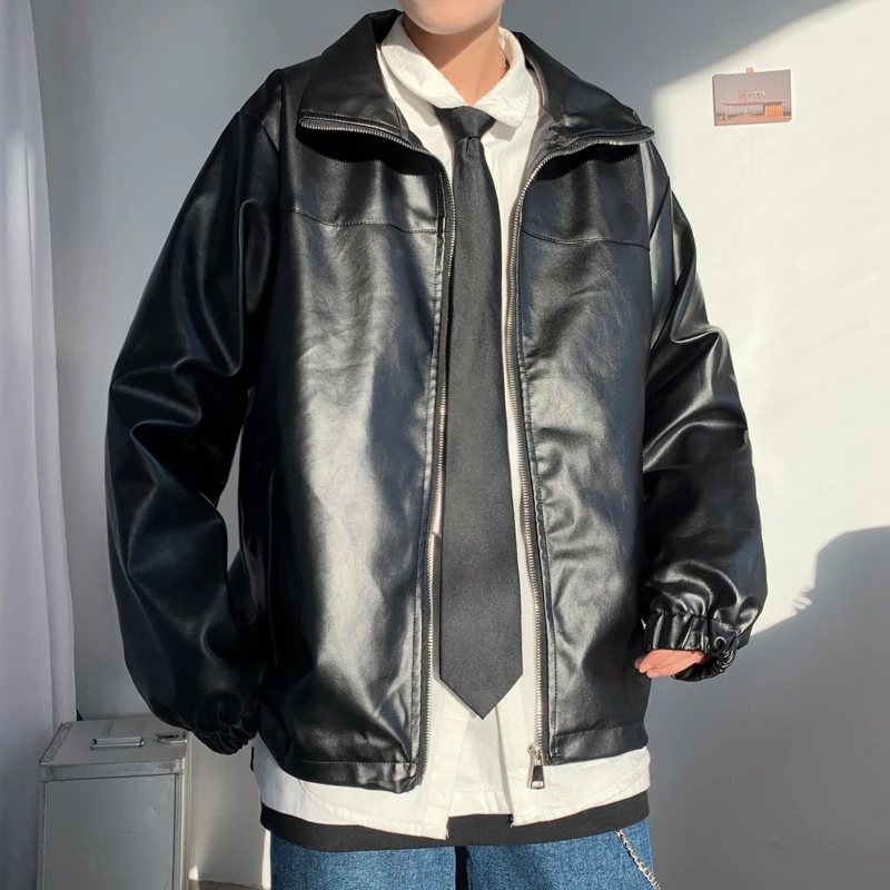 

Men's 2020 Spring New Loose Solid Color Imitation Leather School Uniform Jacket Couple Jacket Youth Personality Trend Men