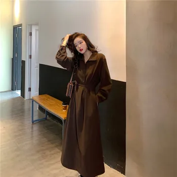 

YAMDI party vintage new a-line 2020 long sleeve korean woman spring summer dresses elegant midi shirt dress women solid vestidos