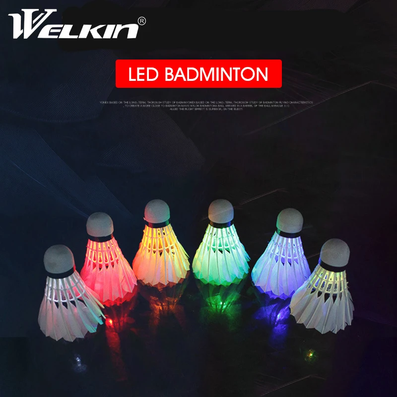 WELKIN Lighting Badminton shuttlecock Dark Night Colorful LED Lighting Sport Badminton Ball Accessories Light Spot Shuttle cock
