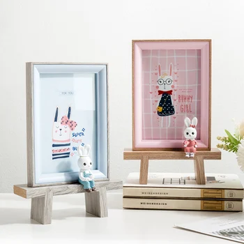

Wooden 6Inch Lovely Photo Frame Cartoon Rabbit Picture Frame Craft Modern Home Decor Picture Desktop Photo Frame Gift for Friend
