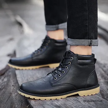 

Men Ankle Boots Shoes Fashion British Motorcycle Ankle Boots Boys Winter PU Leather Casual Trend Working Boots Men Leisure Shoes