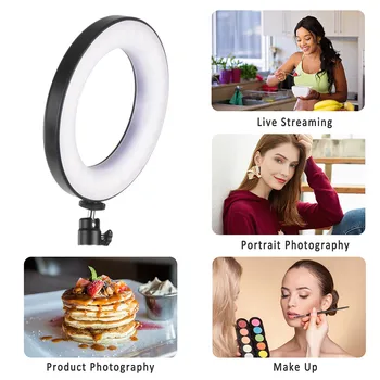 

6 Inch Desktop Portable Selfie LED Ring Light 3 Light Modes & Dimmable Brightness with Tripod Stand Wireless Remote Control