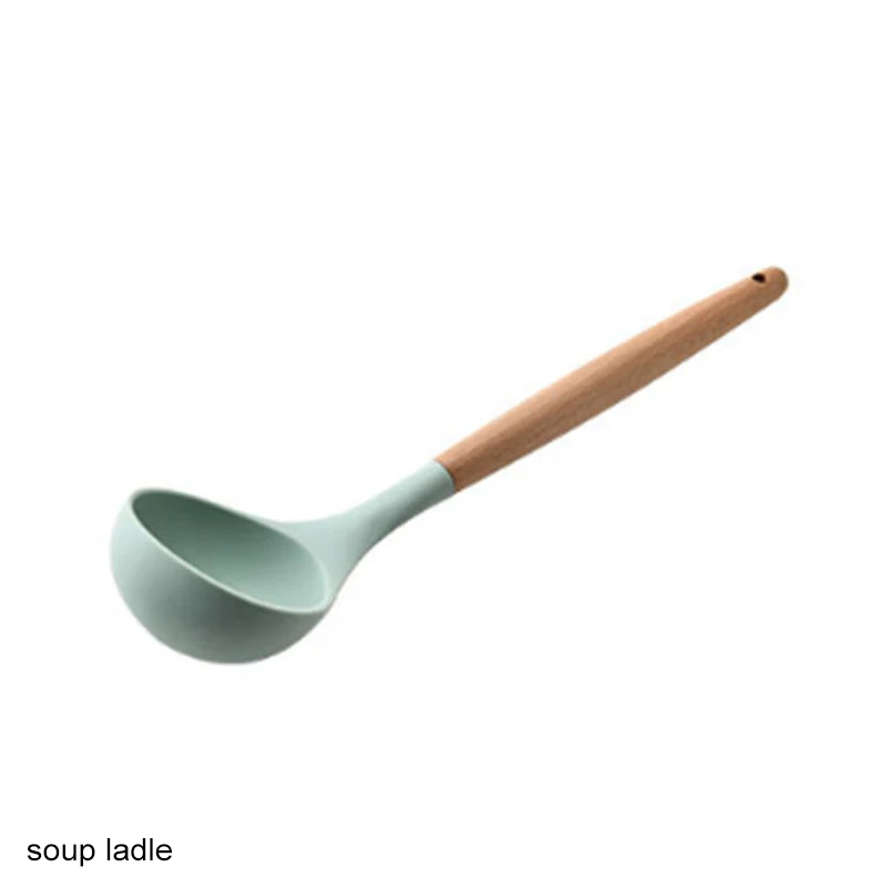 soup ladle 1 шт. силиконовые портативные пищевые деревянные ручки инструменты для приготовления пищи токарные щипцы лопатка суповая ложка антипригарные Кухонные гаджеты - Цвет: soup ladle