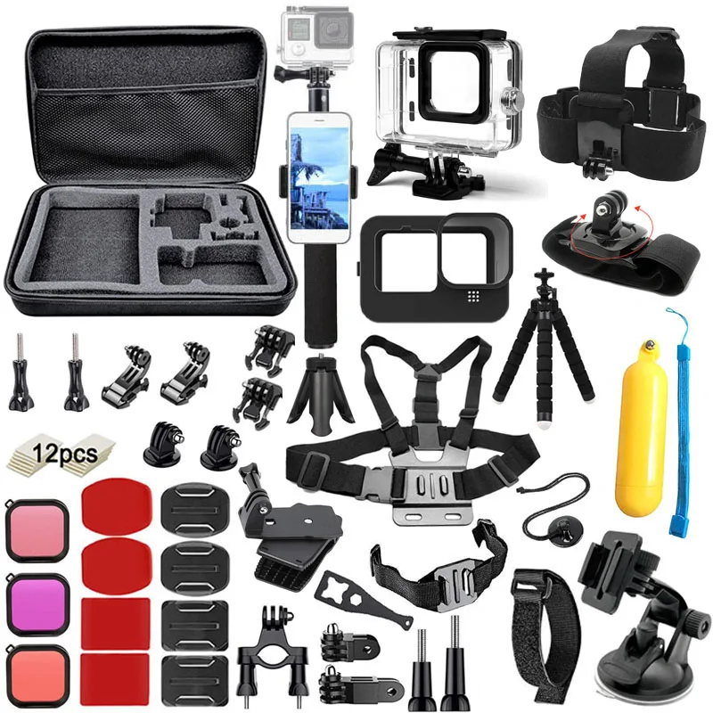 XMPPJFV-Kit d'accessoires pour Gopro fore11, 10, 9, sac de transport noir,  boîtier étanche, ensemble