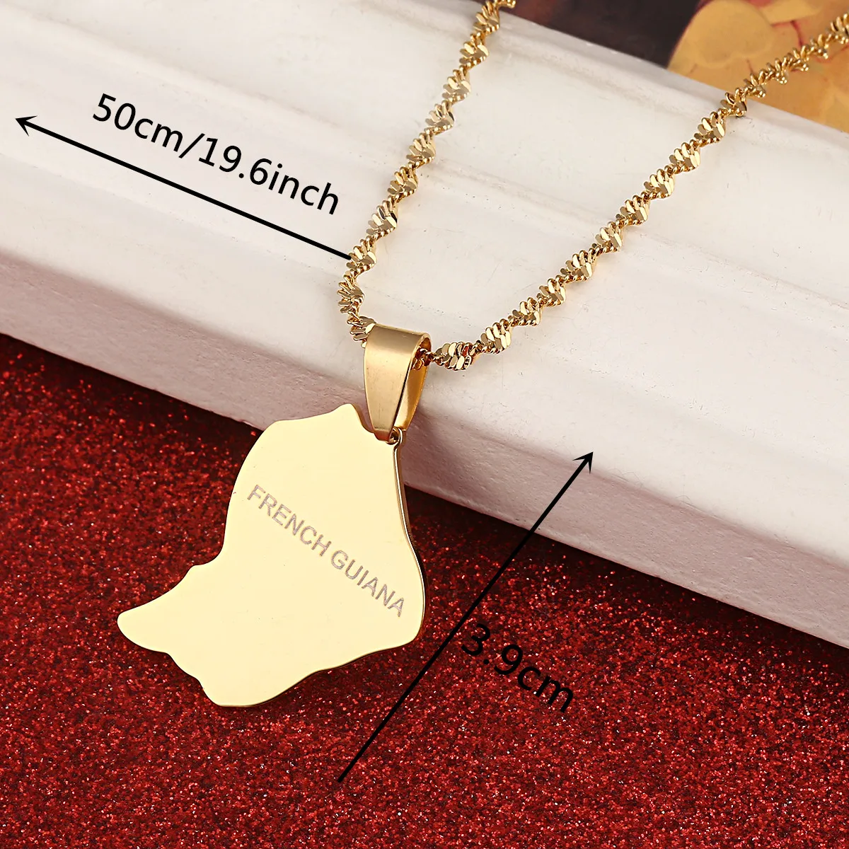 Stainless Steel Trendy French Guiana Map Pendant Necklaces Guyane Francaise Map Jewelry 2