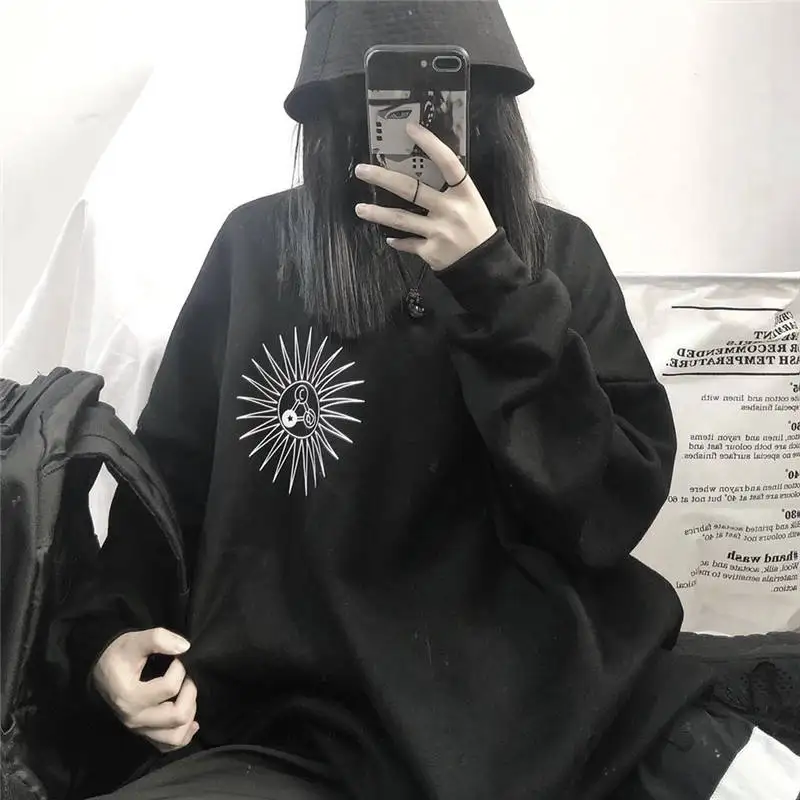 Крутая толстовка с капюшоном в стиле панк, уличная одежда, ulzzang, черные свитера, пуловеры, худи с капюшоном, на зиму и весну, Harajuku, Япония, топы для девочек