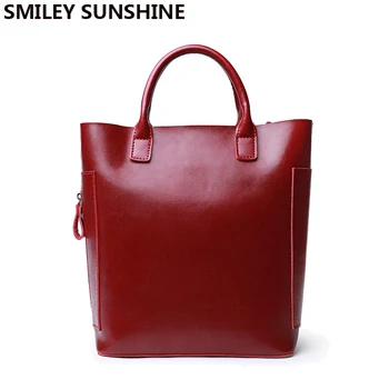 

SMILEY SUNSHINE brand women totes genuine leather handbag bag red vintage crossbody bags designer shopping shoulder bag female