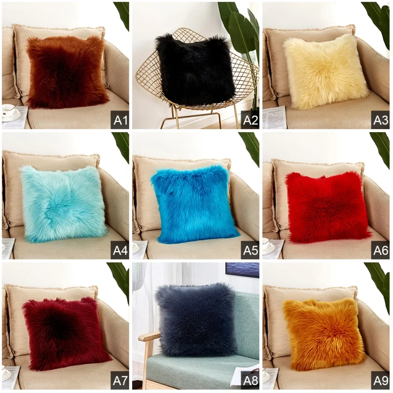 40x40cm Soft Plush Solid Color Pillow Cover Square Design Pillowcase Home Decoration Car Sofa Pillow Cushion Covers For Seat