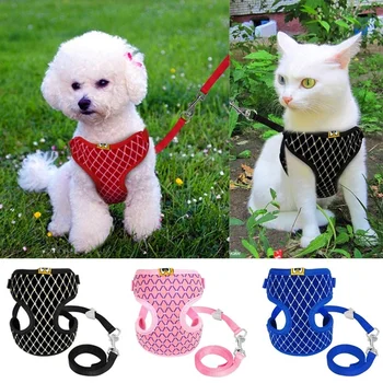 

Cute Dog Cat Harness Vest Breathable Mesh Pet Puppy Harness and Leash Set Small Nylon Soft Pet Chest Strap