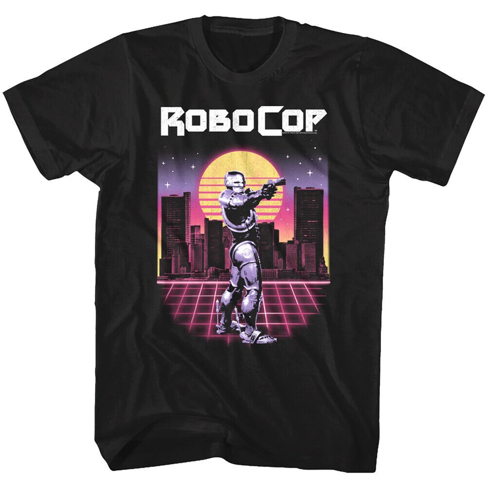 Robocop Neon Synthwave Sunset Мужская футболка Cyborg Police Новинка унисекс Забавные топы