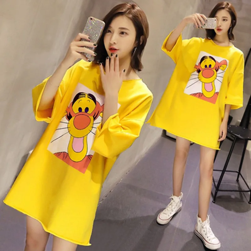 

Nightgown Women's Summer Short Sleeve Korean-style Loose-Fit Fresh Students Medium-length Dress Summer Sweet Cute Pregnant Women