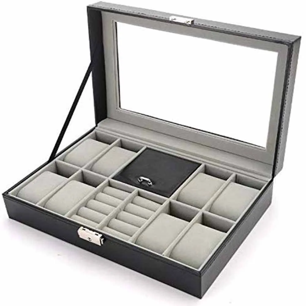 8 Slots Uhrenbox Ring Schmuck Display Box Aufbewahrungskoffer Organizer PU Leder 