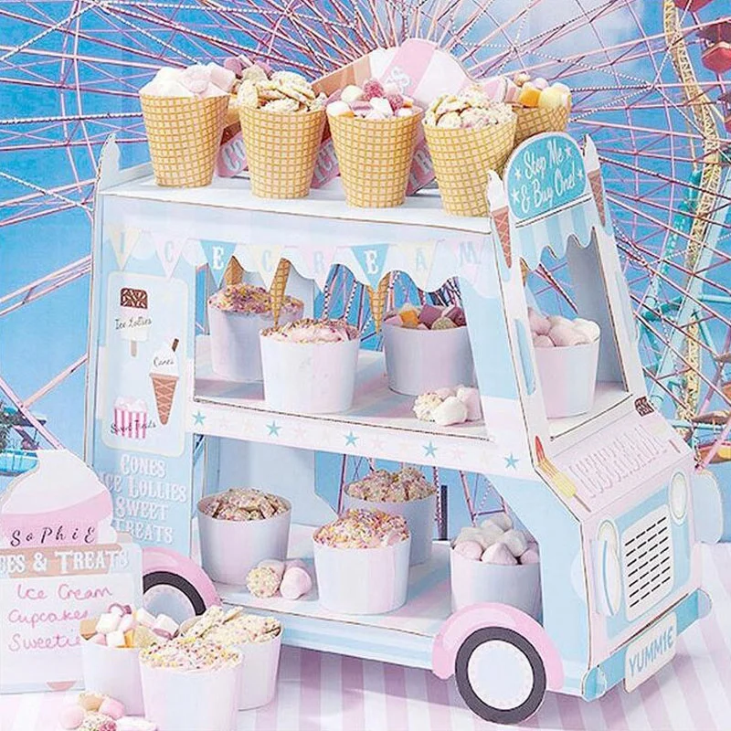  Ice Cream Van Stand Cars Display Stand Cupcakes Event Party Disposable Birthday Decoration Cupcake 