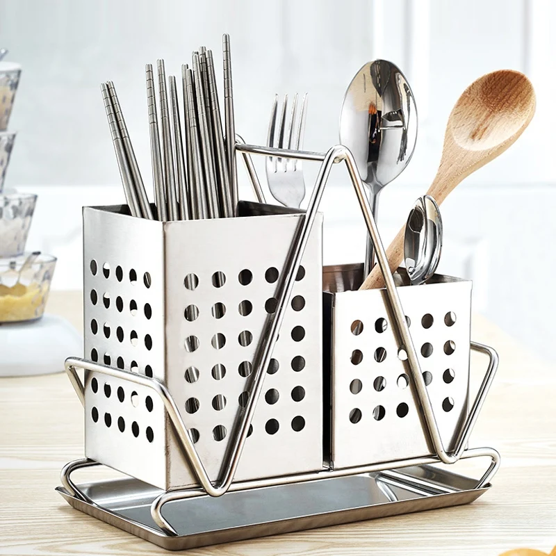 

Stainless Steel Chopsticks Tube Wall Hanging Double Chopsticks Box Kitchen Tableware Storage Container