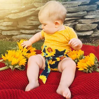 

Sunflower Toddler Baby Girl Clothes Set Short Dleeve Dot Bodysuits Top+Flower Short Summer Baby Girl Outfits Set Infant Clothing