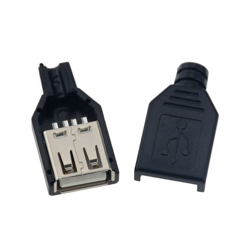 10pcs Type A Male Female USB 4 Pin Plug Socket Connector With Black Plastic Cover Type-A DIY Kits usb plug socket connector