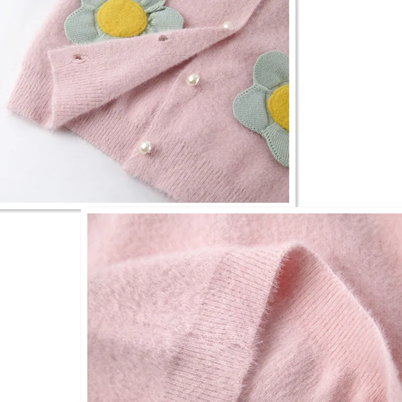 Вязаный кардиган принцессы с жемчужинами и цветами для маленьких девочек от 12 месяцев до 4 лет модный детский свитер для девочек на осень и зиму