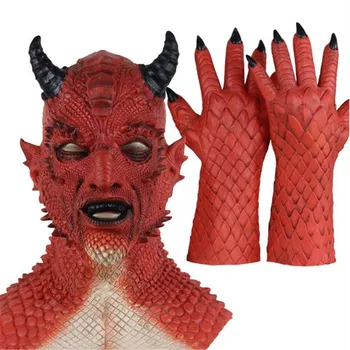 

New Hot Movie Demon Horror Lord Diablo Mask Cosplay Boss Belial Latex Masks Gloves Halloween Carnival Party Costume Props