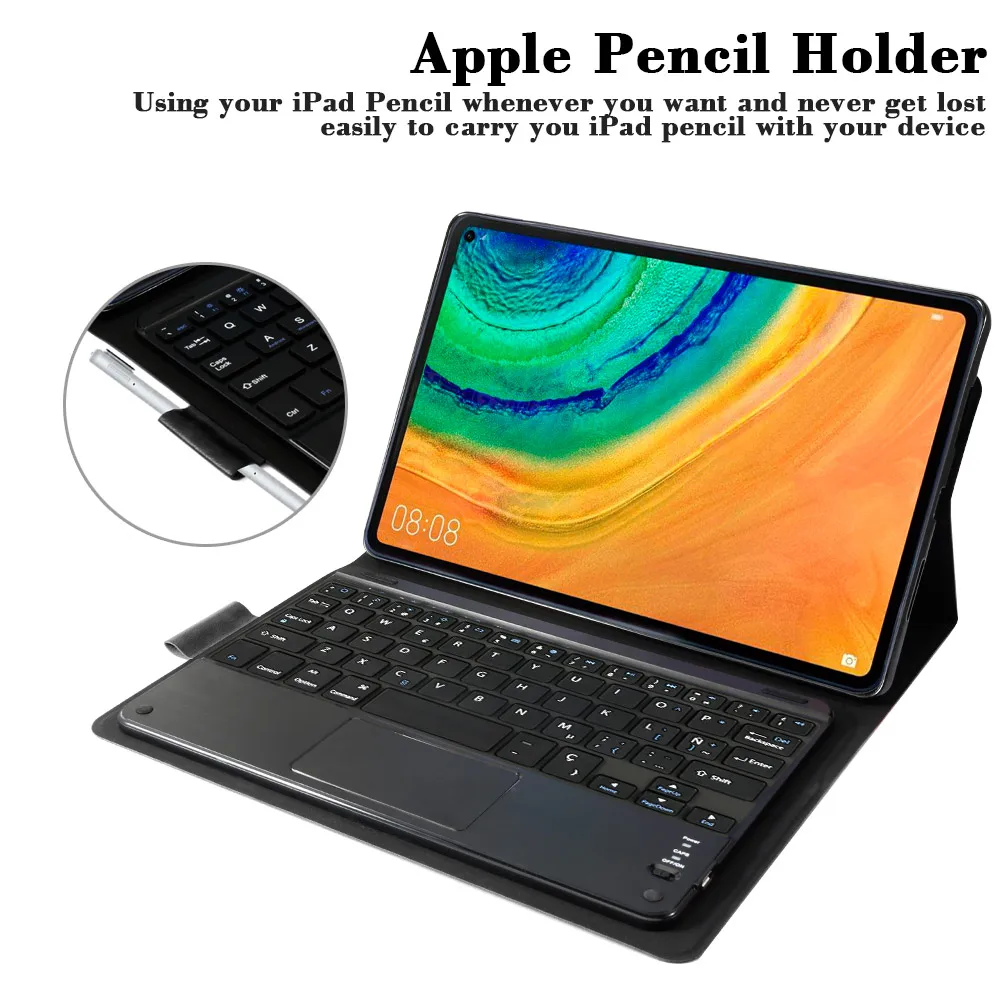 

Compatible with Huawei MetePad Pro 10.8 Inch Touch Bluetooth Keyboard + Black Leather Tablet Protective Case (Spanish Keyboard)