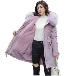 Зимняя Корейская женская парка с капюшоном, пальто белого, розового, зеленого цвета, нового размера плюс, с длинным рукавом, Модная тонкая