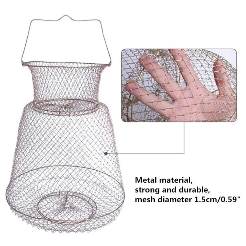 

Foldable Steel Wire Fishing Cage Fish Crab Squid Storage Portable Fish Basket K4UC