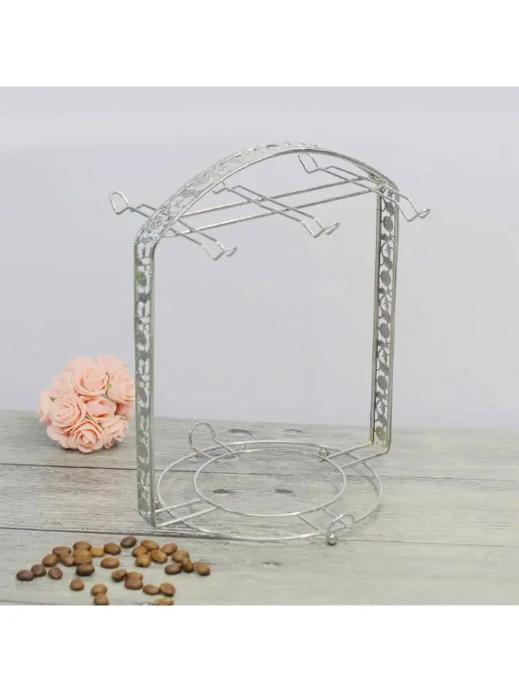 Silver Plating Coffee Cup Hob Cup Dish Rack Can Hang Most 6 Cups and Saucers Metal Stand Holder