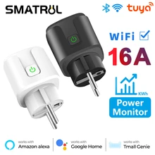 SMATRUL-enchufe inteligente Tuya con WiFi, adaptador inalámbrico de 16A y 220V, Control remoto por voz, Monitor de potencia, temporizador, para Google Home y Alexa
