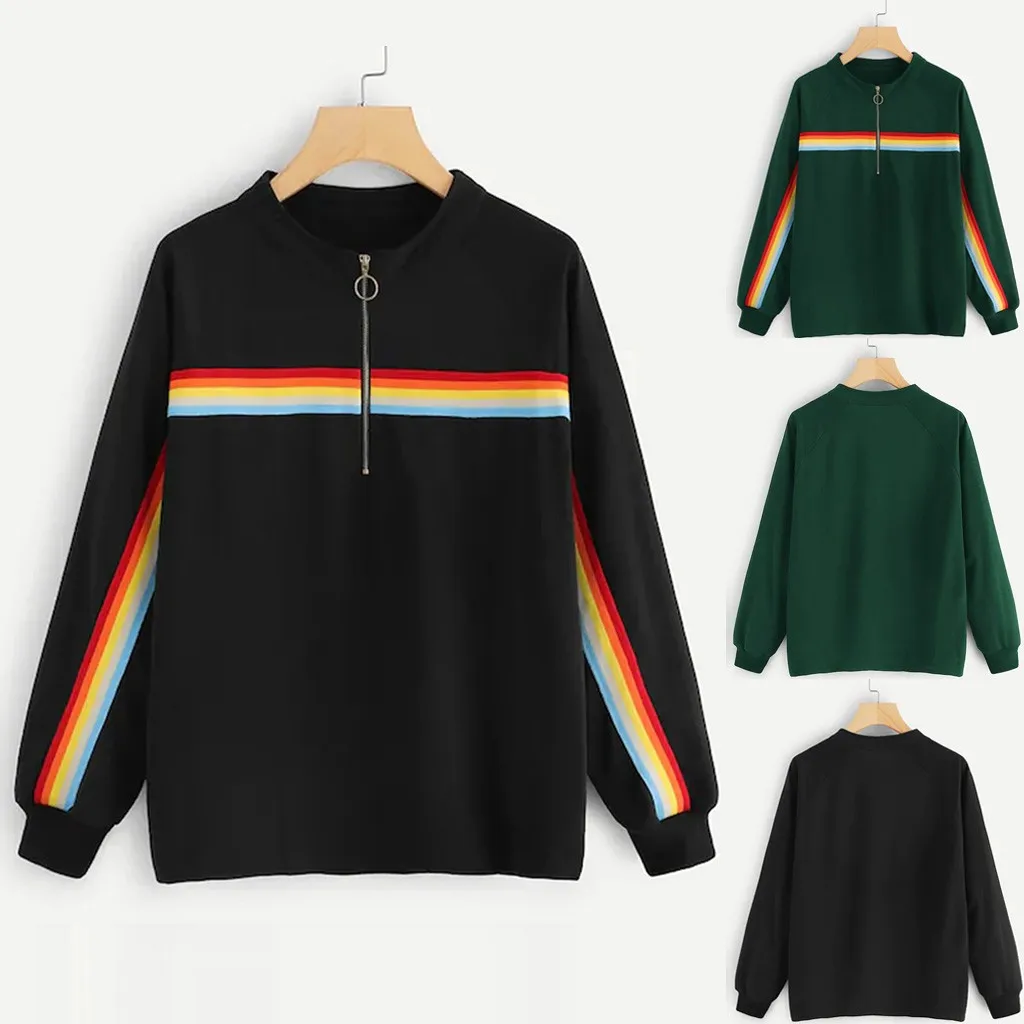 Женская Повседневная Толстовка в полоску с длинным рукавом Harajuku Rainbow Stripes блузка с капюшоном спортивный свитер Топы Pull femme masqué# ZD