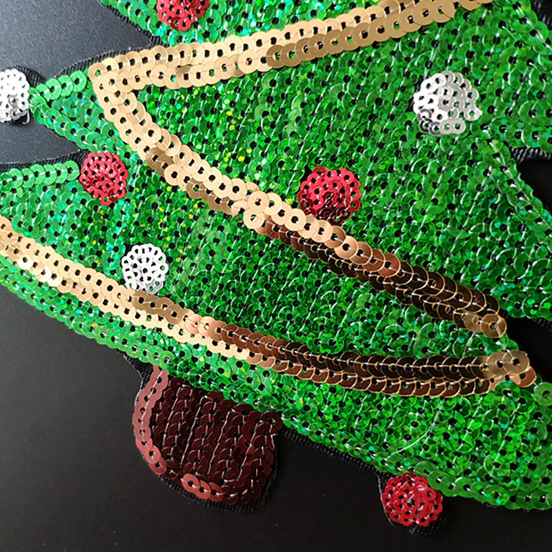 24CM Christmas Tree Patch Diy Clothes Stickers Green Sequins Large Biker Badge Iron On Patches For Clothing Strange Things