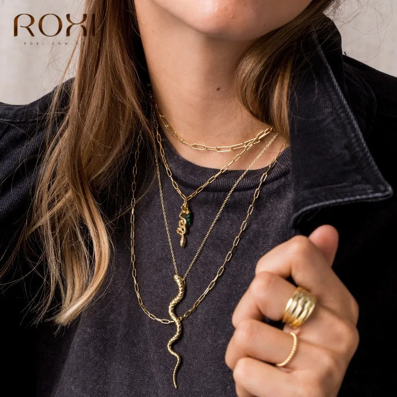 ROXI Genuine 925 Sterling Silve Snake Pendant Necklace Women Gifts Punk Style Charm Gold Choker Necklace Long Statement Jewelry - Image 3