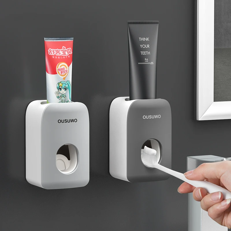 

New Automatic Toothpaste Dispenser Dust-proof Toothbrush Holder Wall Mount Stand Bathroom Accessories Set Toothpaste Squeezers