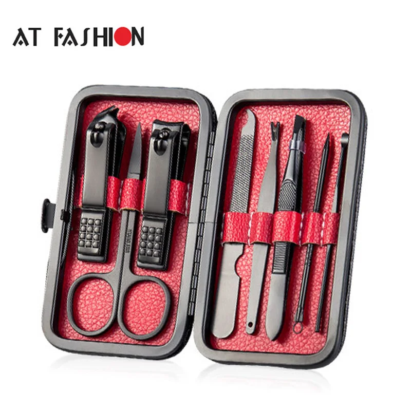 8pcs Nail Clipper Set Stainless Steel Scissors Manicure Eyebrow trimmer Acne Needles Care File Beauty Kit | Красота и здоровье