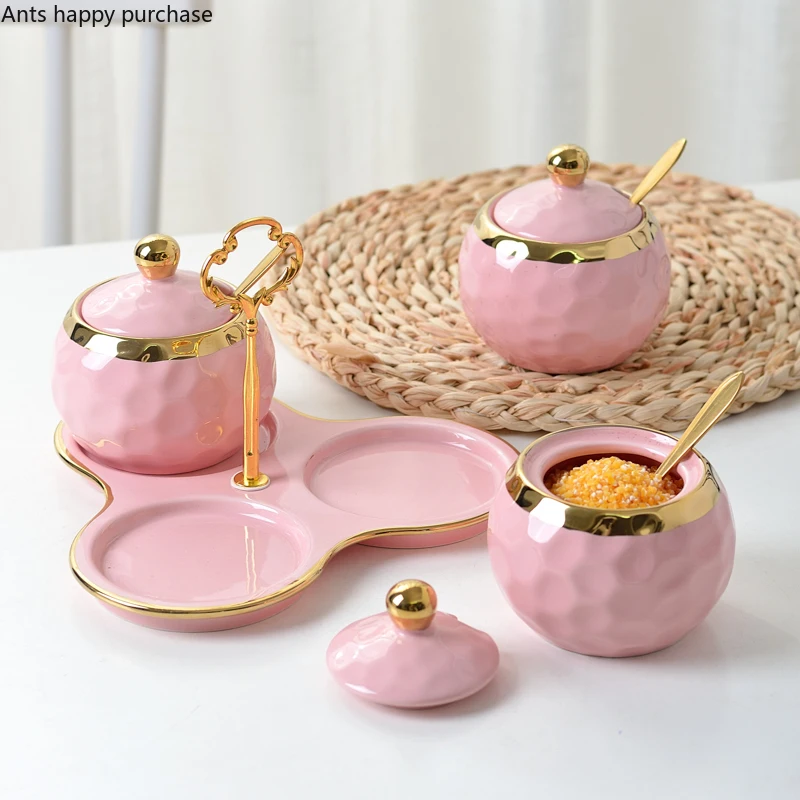 صندوق توابل أخضر وردي مع صينية