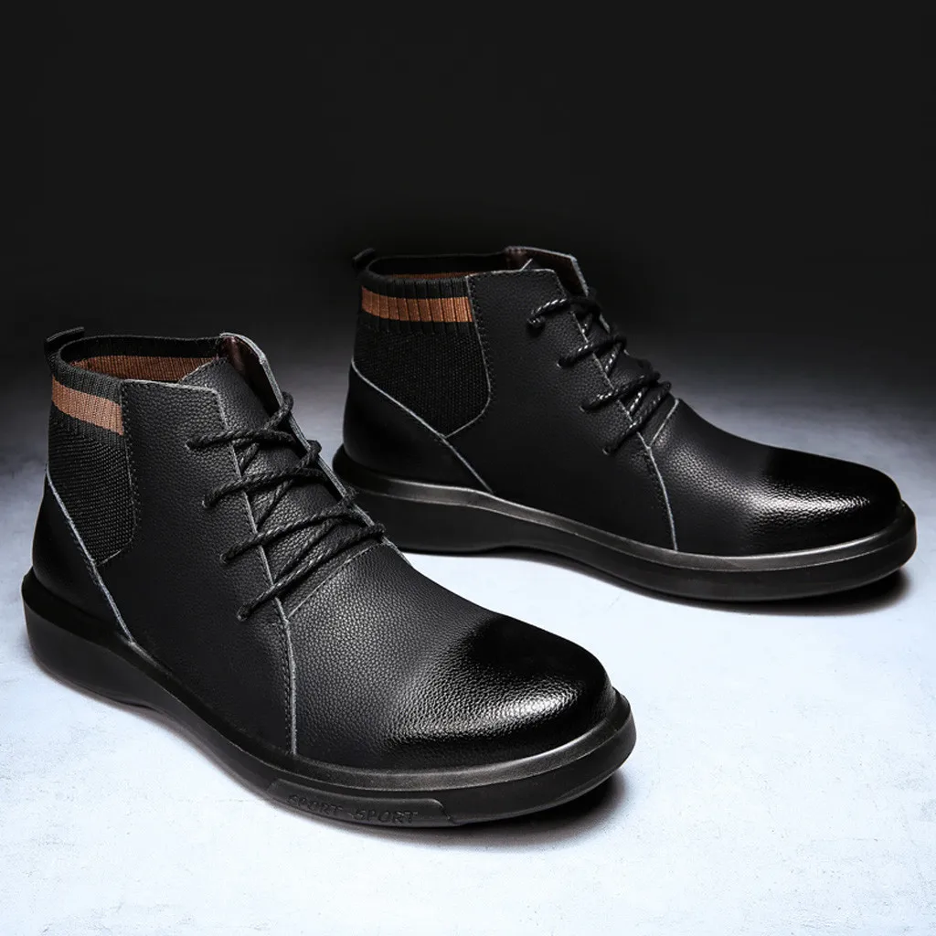 Men Winter Waterproof Boots Fashion Quality Leather Lace Up Ankle Boot Man's Wear Resistance Work Boot Winter Warm Plush Boots